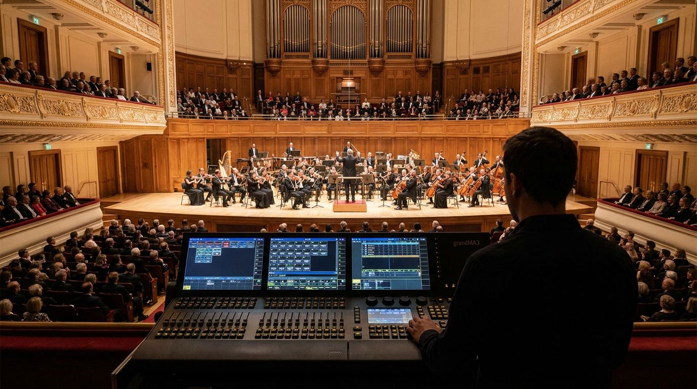 Lighting console at front of house — symphony hall